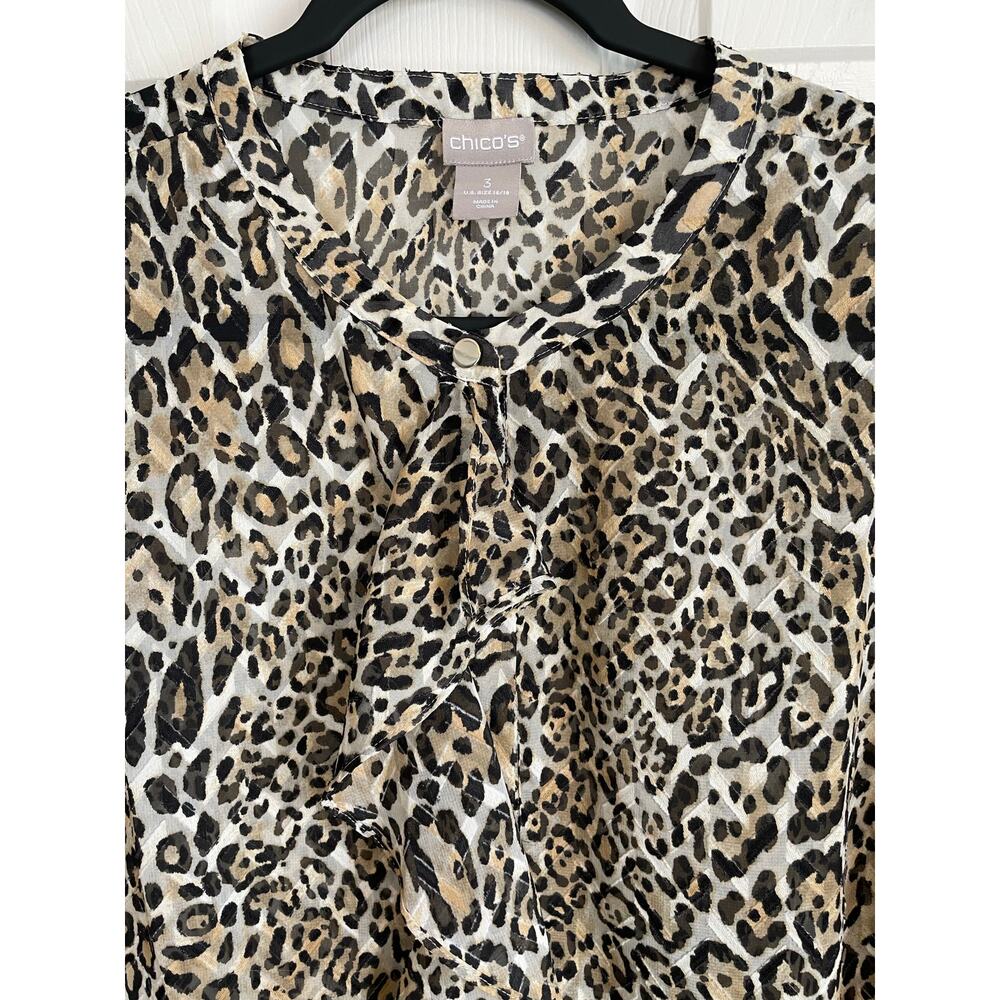 Chico’s Ruffle Front Blouse Tiered Peplum Hem Sz 3 (16/18) Animal Print Feminine - Picture 4 of 12